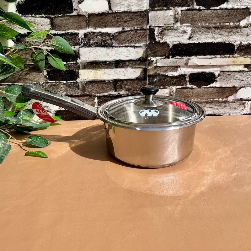 Alpha® Stainless Steel Cooking Sauce Pan with Encapsulated Bottom and Tempered Glass Lid – Durable, Even Heat Distribution