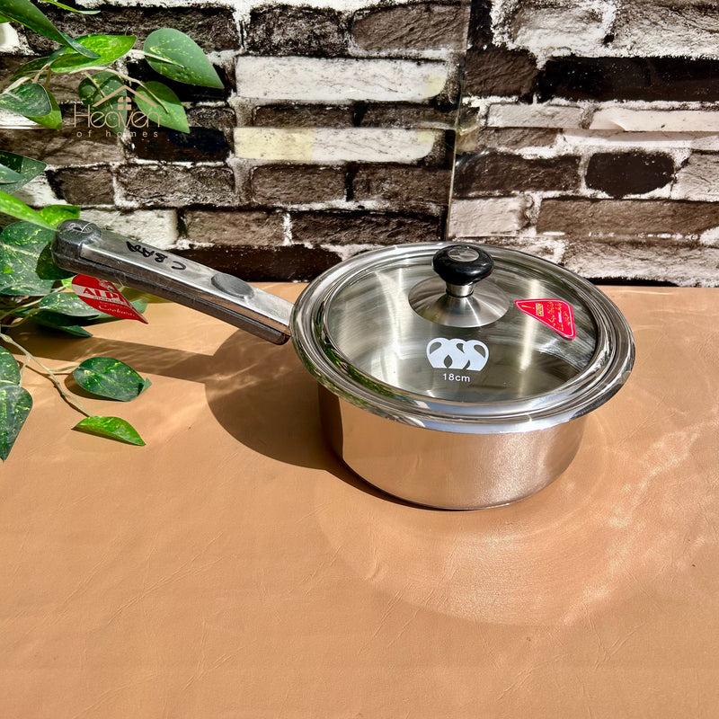 Alpha® Stainless Steel Cooking Sauce Pan with Encapsulated Bottom and Tempered Glass Lid – Durable, Even Heat Distribution