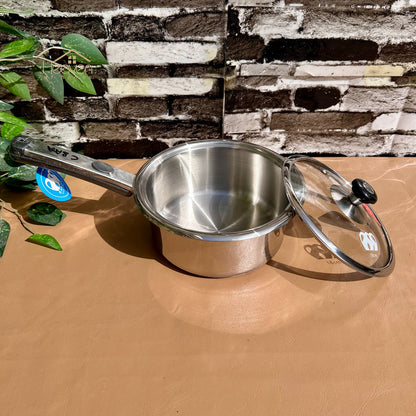 Alpha® Stainless Steel Cooking Sauce Pan with Encapsulated Bottom and Tempered Glass Lid – Durable, Even Heat Distribution