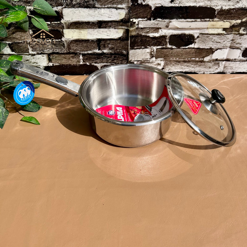 Alpha® Stainless Steel Cooking Sauce Pan with Encapsulated Bottom and Tempered Glass Lid – Durable, Even Heat Distribution