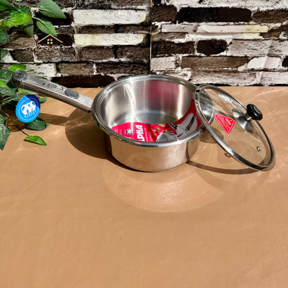 Alpha® Stainless Steel Cooking Sauce Pan with Encapsulated Bottom and Tempered Glass Lid – Durable, Even Heat Distribution