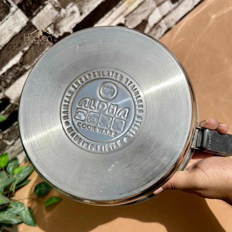 Alpha® Stainless Steel Cooking Sauce Pan with Encapsulated Bottom and Tempered Glass Lid – Durable, Even Heat Distribution