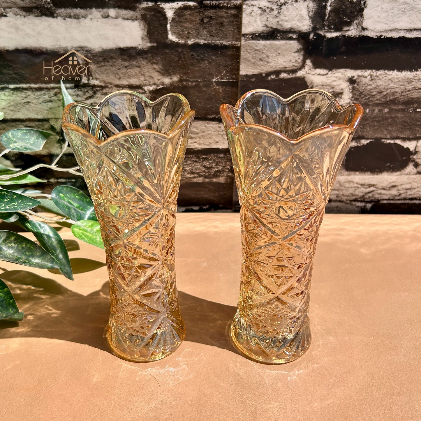 Delisoga® Set of 2 Golden Glass Vases – Elegant Home Decor for Flowers & Arrangements
