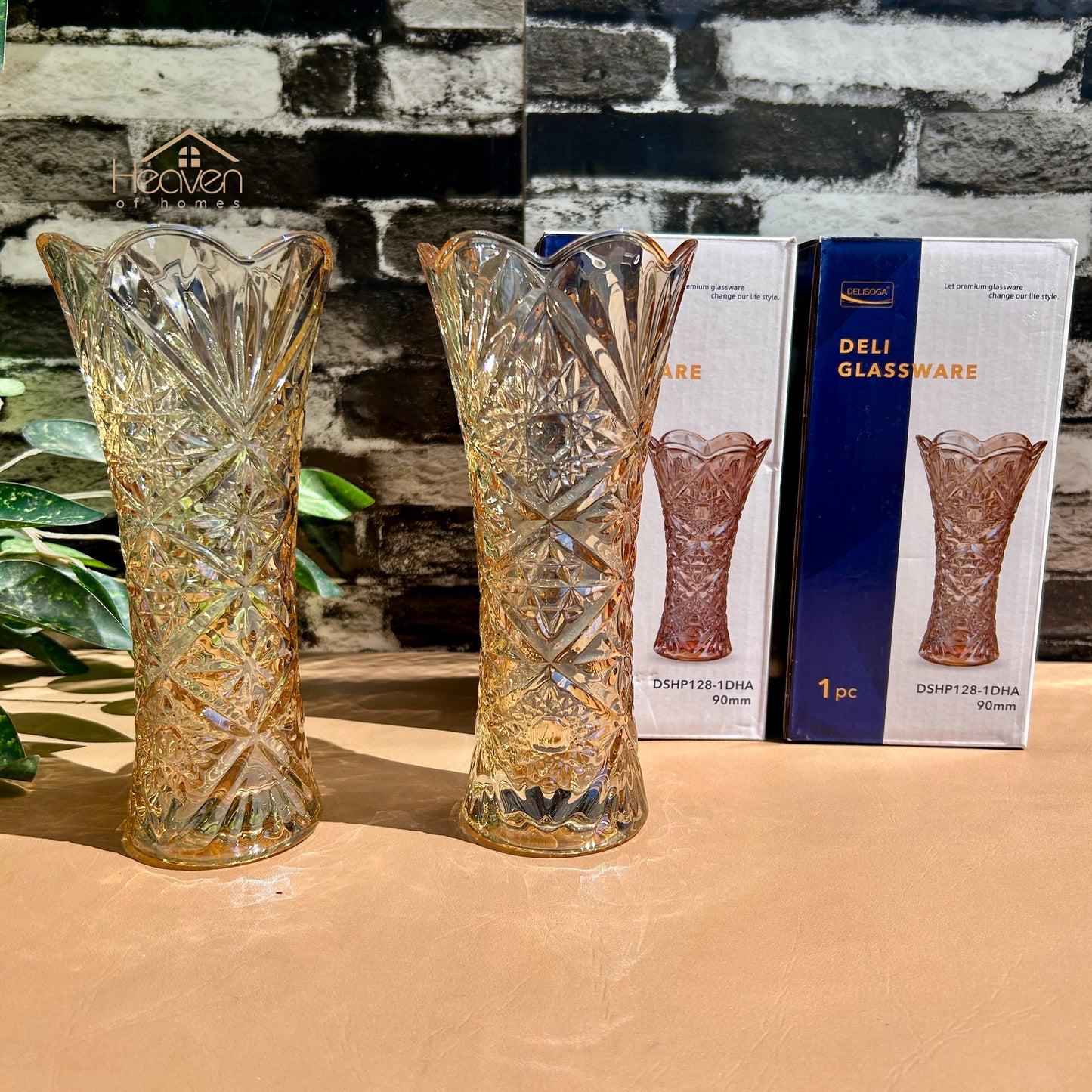 Delisoga® Set of 2 Golden Glass Vases – Elegant Home Decor for Flowers & Arrangements