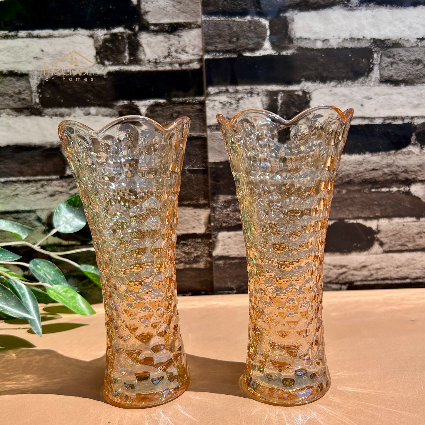 Delisoga® Set of 2 Golden Glass Vases – Elegant Home Decor for Flowers & Arrangements