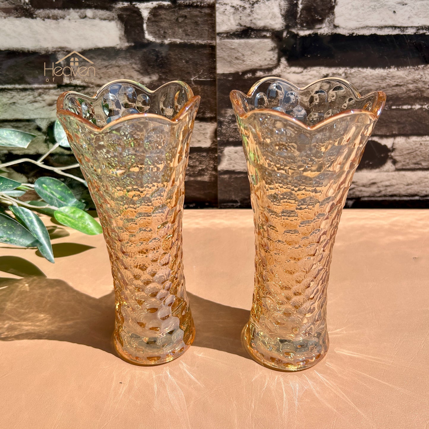 Delisoga® Set of 2 Golden Glass Vases – Elegant Home Decor for Flowers & Arrangements