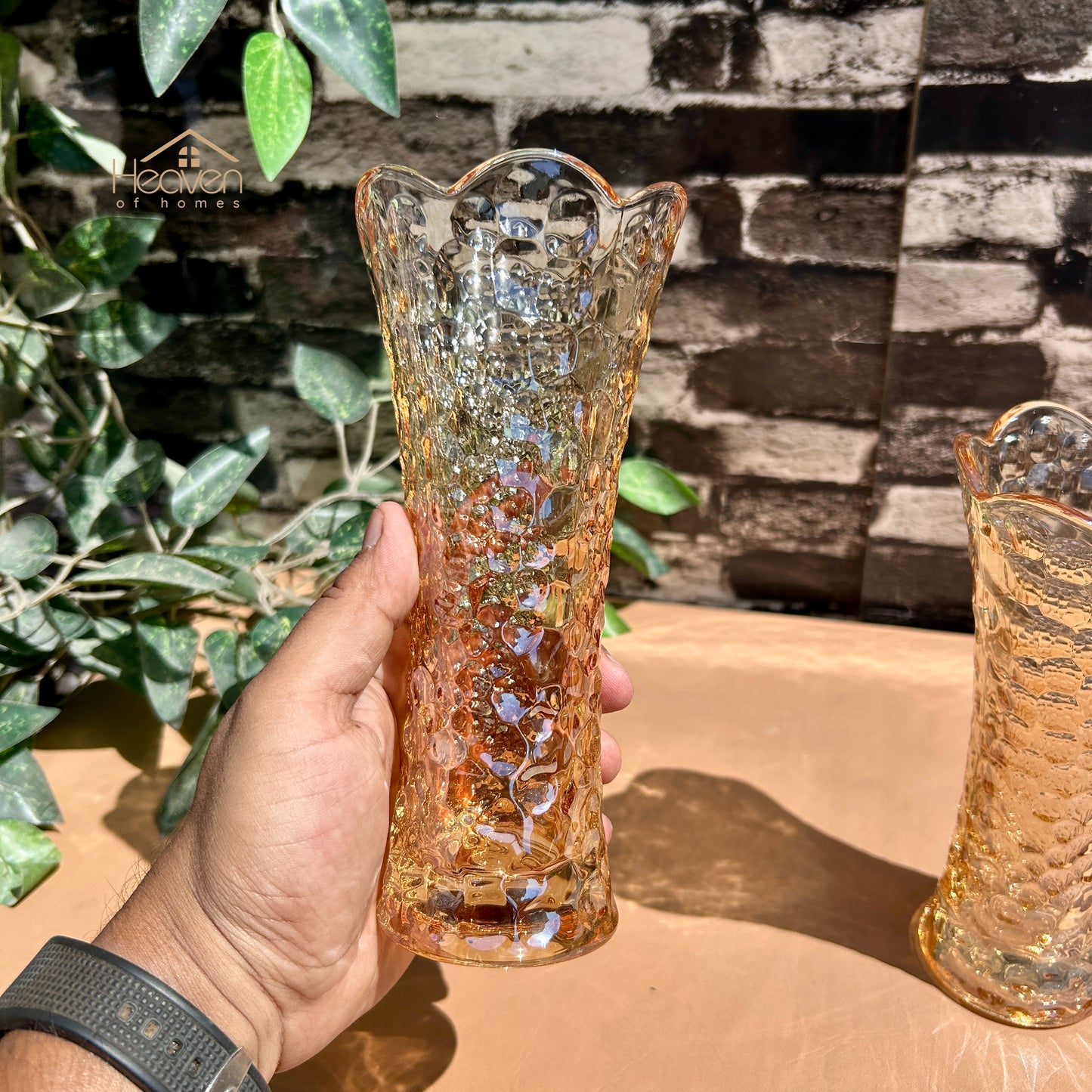 Delisoga® Set of 2 Golden Glass Vases – Elegant Home Decor for Flowers & Arrangements