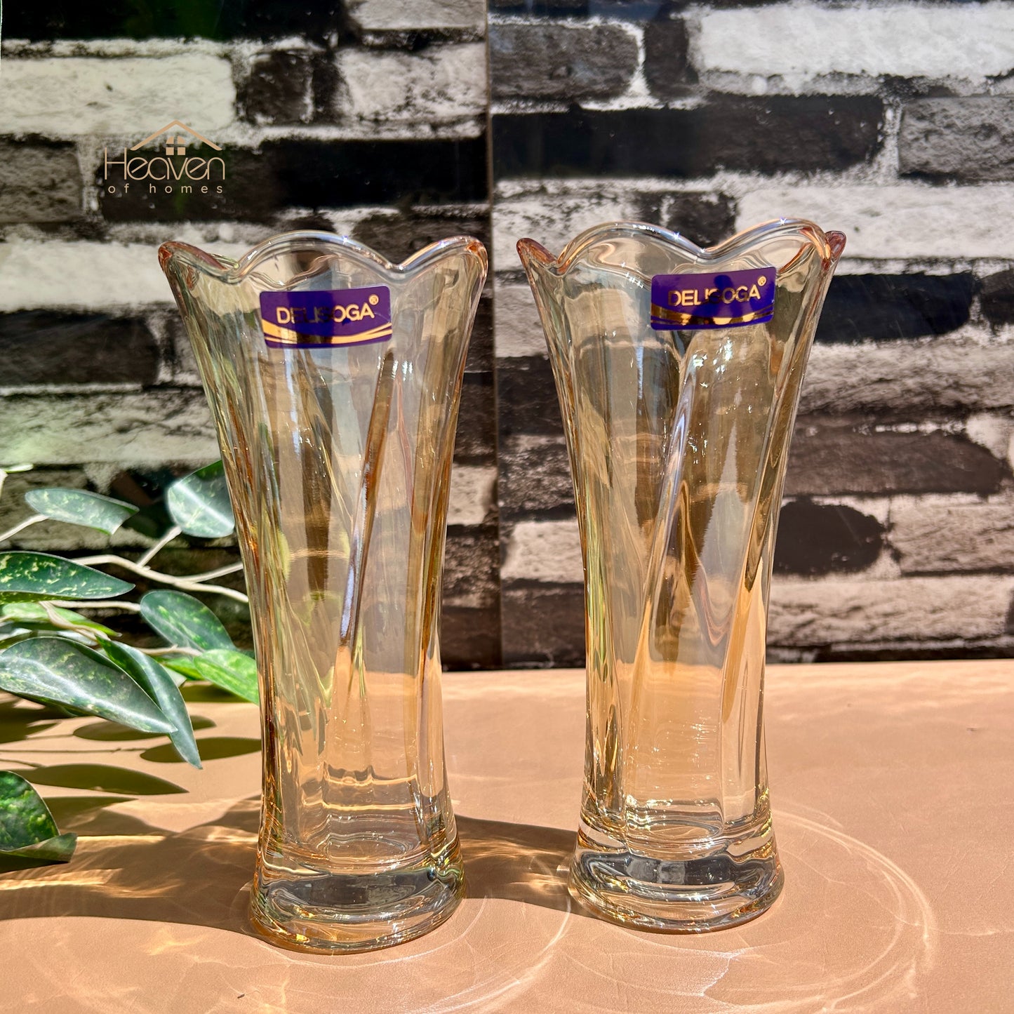 Delisoga® Set of 2 Golden Glass Vases – Elegant Home Decor for Flowers & Arrangements