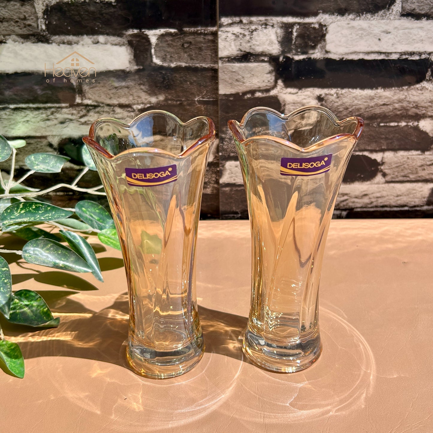 Delisoga® Set of 2 Golden Glass Vases – Elegant Home Decor for Flowers & Arrangements