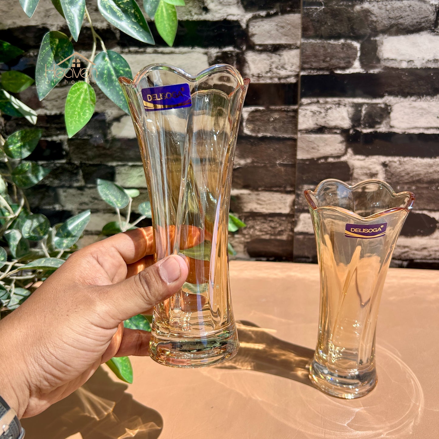 Delisoga® Set of 2 Golden Glass Vases – Elegant Home Decor for Flowers & Arrangements