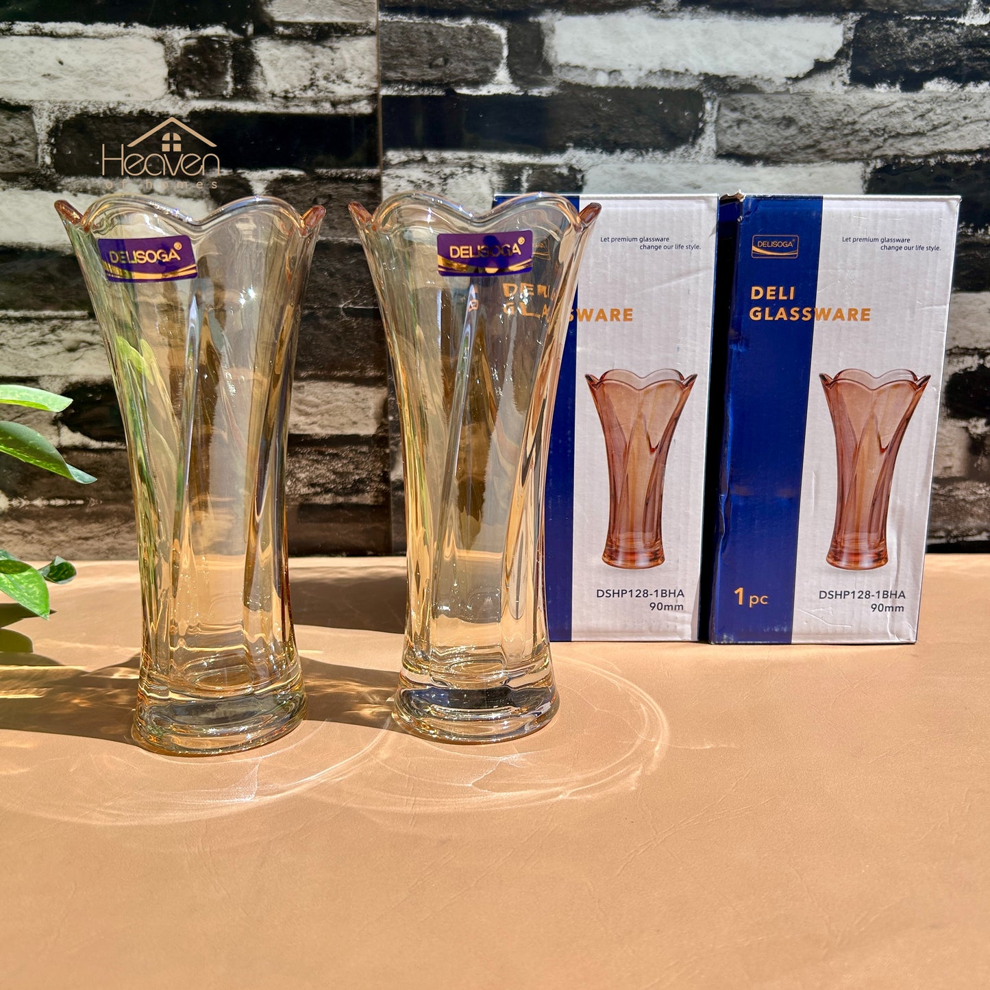 Delisoga® Set of 2 Golden Glass Vases – Elegant Home Decor for Flowers & Arrangements