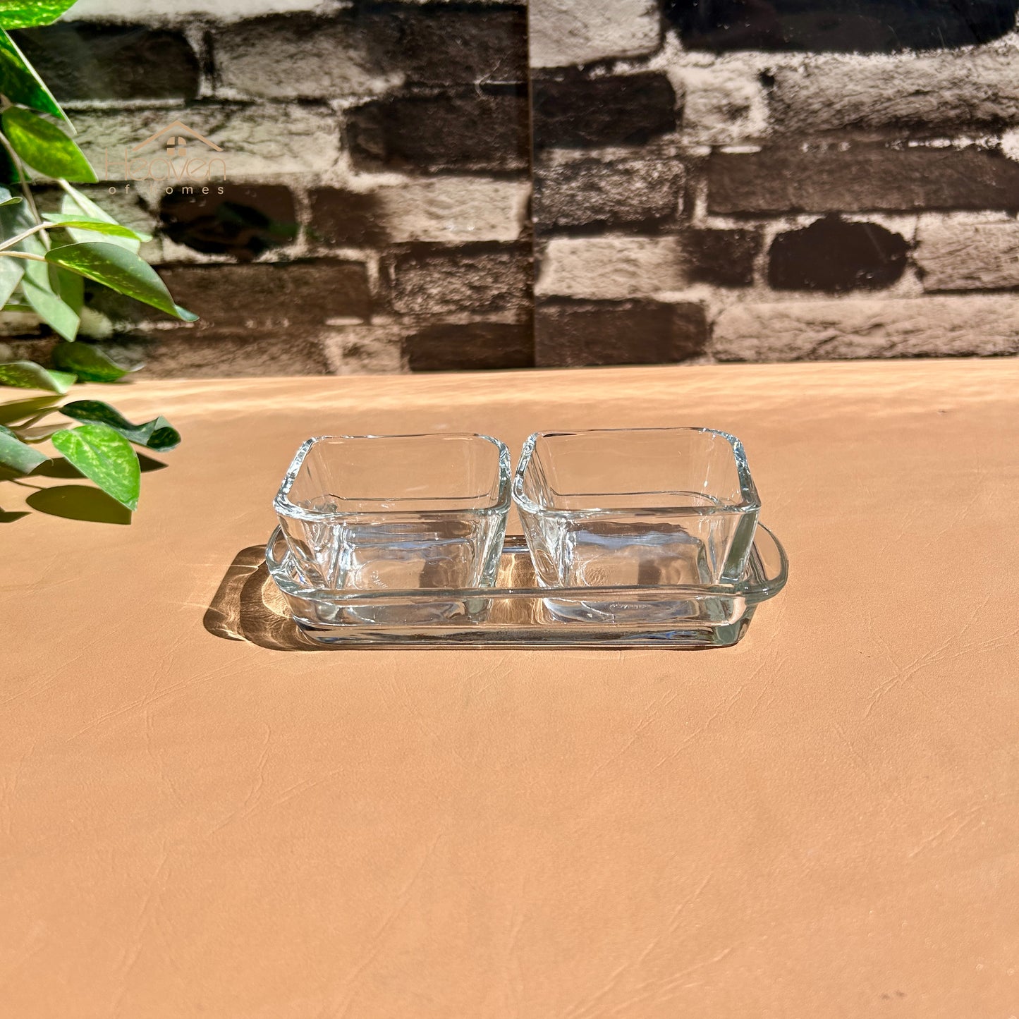Heaven® Set of 2 Sauce Dip Bowls with Glass Tray – Mini Condiment Serving Dishes