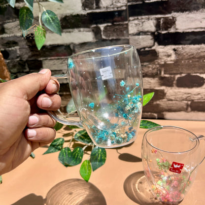 Heaven® Set of 2 Double Wall Glass Mug with Dry Flowers – Elegant Insulated Tea & Coffee Cup