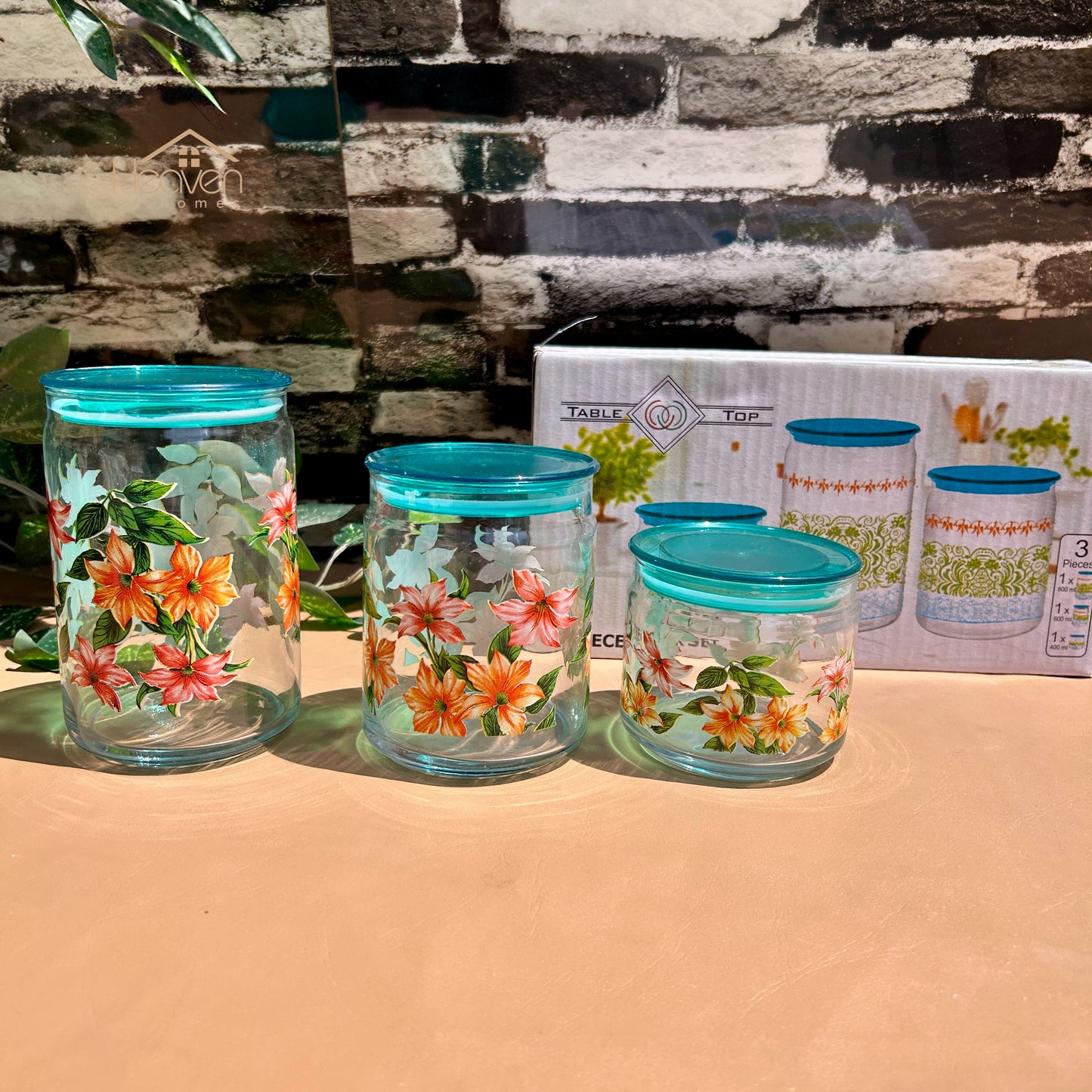 Heaven® Set of 3 Glass Storage Jars with Airtight Lids | Kitchen & Pantry Containers