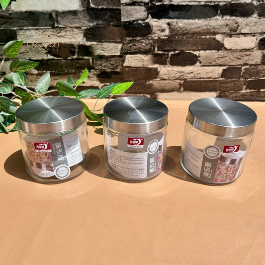 Delisoga® Set of 3 Glass Storage Jars with Stainless Steel Lids | Kitchen & Pantry Containers