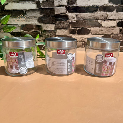 Delisoga® Set of 3 Glass Storage Jars with Stainless Steel Lids | Kitchen & Pantry Containers