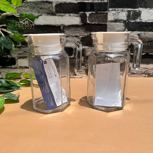Delisoga® Set of 2 650ml Glass Jug with Lid – Clear Transparent Serving Pitcher Oil Jug - Heaven of homes - Sale Pakistan