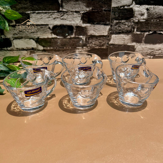Delisoga® Set of 6 Premium Clear Glass Coffee & Tea Cup– 130 ml Elegant Cup Design - DSZB2031-1 - Heaven of homes - Sale Pakistan