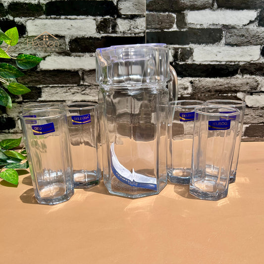 Delisoga® 7-Piece Clear Glass Water Set – 320ml Transparent Carafe with Long Drinking Glasses - Heaven of homes - Sale Pakistan