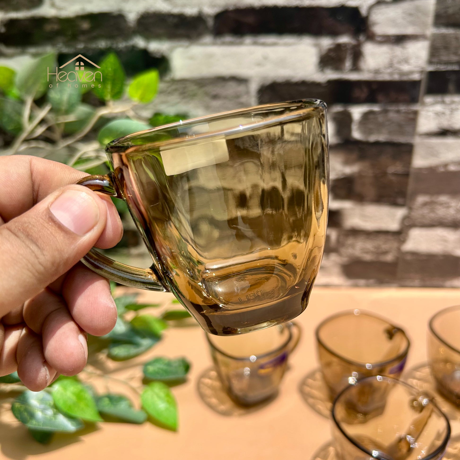 Delisoga® Set of 6 Clear Gold Accent Glass Mugs – 205ml Premium Transparent Cups for Tea, Coffee & Green Tea - ZB324-2055 - Heaven of homes - Sale Pakistan
