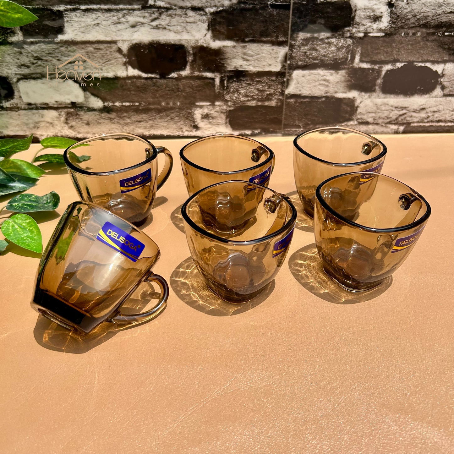 Delisoga® Set of 6 Clear Gold Accent Glass Mugs – 205ml Premium Transparent Cups for Tea, Coffee & Green Tea - ZB324-2055 - Heaven of homes - Sale Pakistan