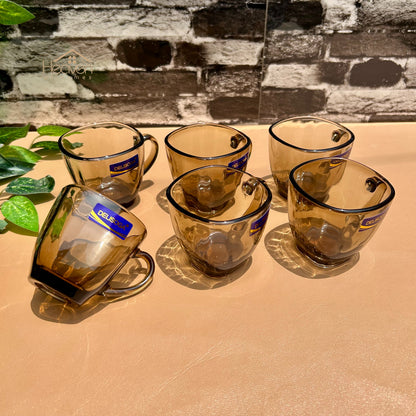 Delisoga® Set of 6 Clear Gold Accent Glass Mugs – 205ml Premium Transparent Cups for Tea, Coffee & Green Tea - ZB324-2055 - Heaven of homes - Sale Pakistan