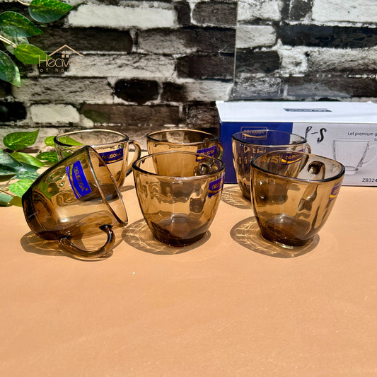 Delisoga® Set of 6 Clear Gold Accent Glass Mugs – 205ml Premium Transparent Cups for Tea, Coffee & Green Tea - ZB324-2055 - Heaven of homes - Sale Pakistan