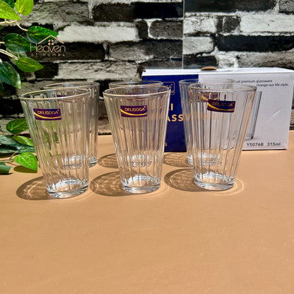 Delisoga® 6-Piece Lined Clear Glass Water Set – 315 ml Transparent Drinking Tumblers - Y5076B - Heaven of homes - Sale Pakistan