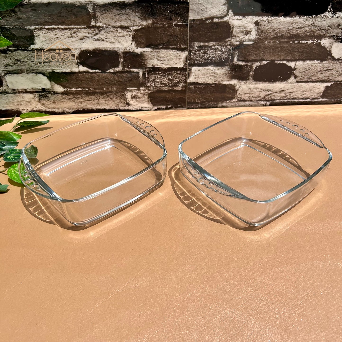 Set of 2 Royal Senobar Medium Square Baking Dish Clear Glass Serving Bowl Soup Bowl Pizza Baking Dish 7.5 Inches - Heaven of homes - Sale Pakistan