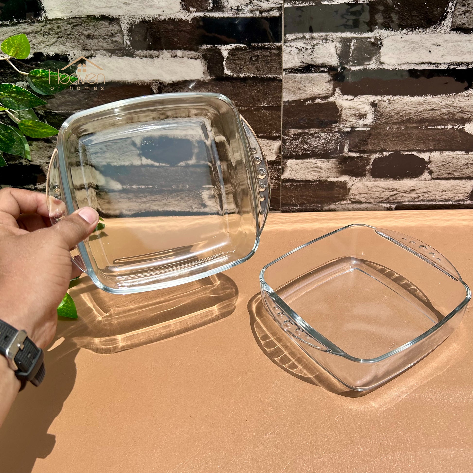 Set of 2 Royal Senobar Medium Square Baking Dish Clear Glass Serving Bowl Soup Bowl Pizza Baking Dish 7.5 Inches - Heaven of homes - Sale Pakistan