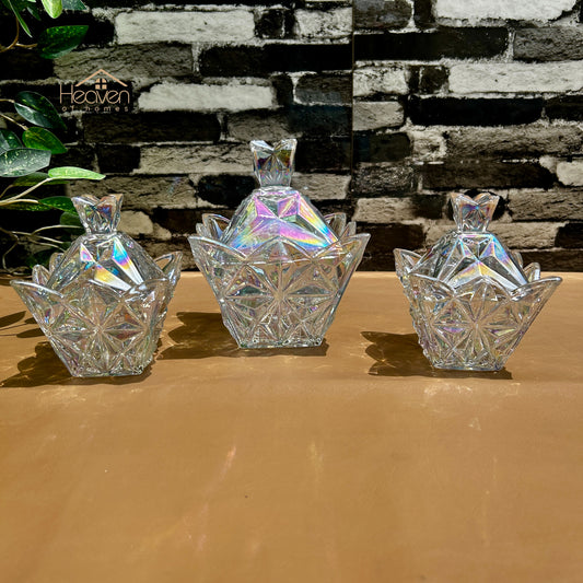 Delisoga® Set of 3 Glass Candy Jar – 1 large & 2 small Chic and Elegant Storage for Sweets & Snacks