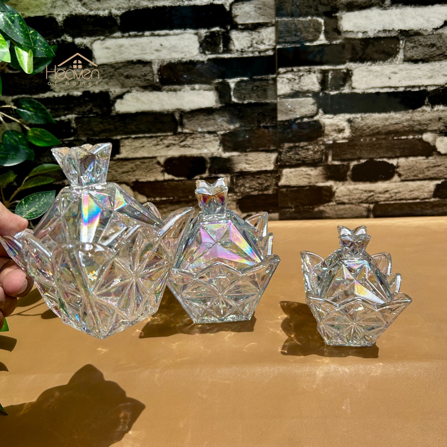 Delisoga® Set of 3 Glass Candy Jar – 1 large & 2 small Chic and Elegant Storage for Sweets & Snacks