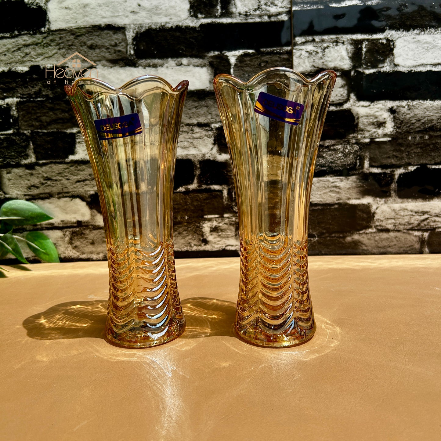 Delisoga® Set of 2 Golden Glass Vases – Elegant Home Decor for Flowers & Arrangements