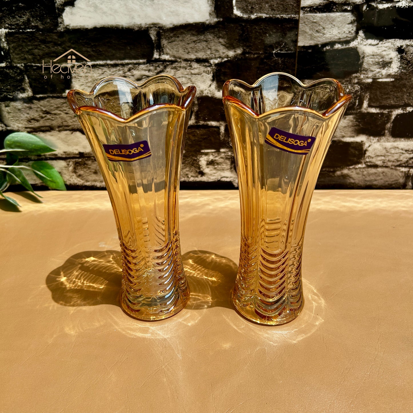 Delisoga® Set of 2 Golden Glass Vases – Elegant Home Decor for Flowers & Arrangements