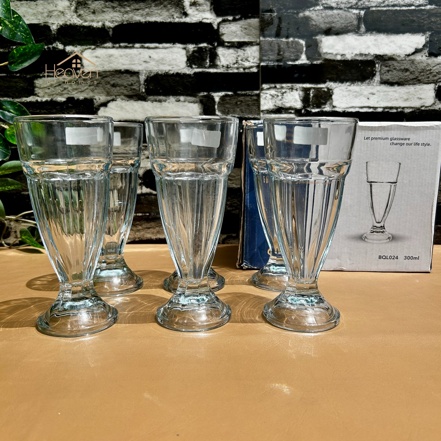 Delisoga® Set of 6 Clear Falooda Glasses Drinking Tumblers – 300ml | Water, Juice & Beverage Glassware BQL027