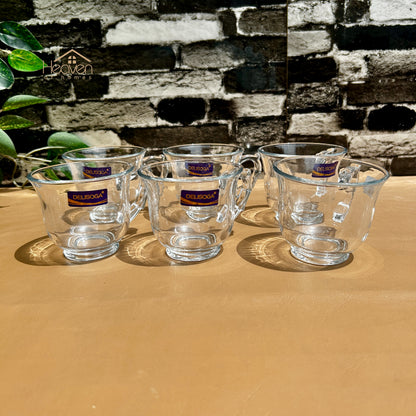 Delisoga® 6-Piece Glass Cup & Saucer Set – Elegant Clear Design for Tea & Coffee Lovers CF036/L12
