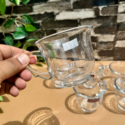 Delisoga® 6-Piece Glass Cup & Saucer Set – Elegant Clear Design for Tea & Coffee Lovers CF036/L12