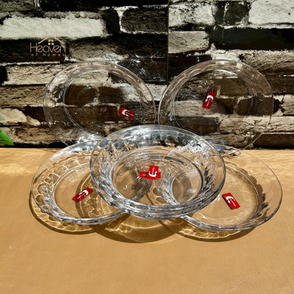 Deli® Set of 6 Deep Soup and Nihari Plates Clear Glass Dinner Plates 7.5 Inches