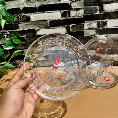 Deli® Set of 6 Deep Soup and Nihari Plates Clear Glass Dinner Plates 7.5 Inches