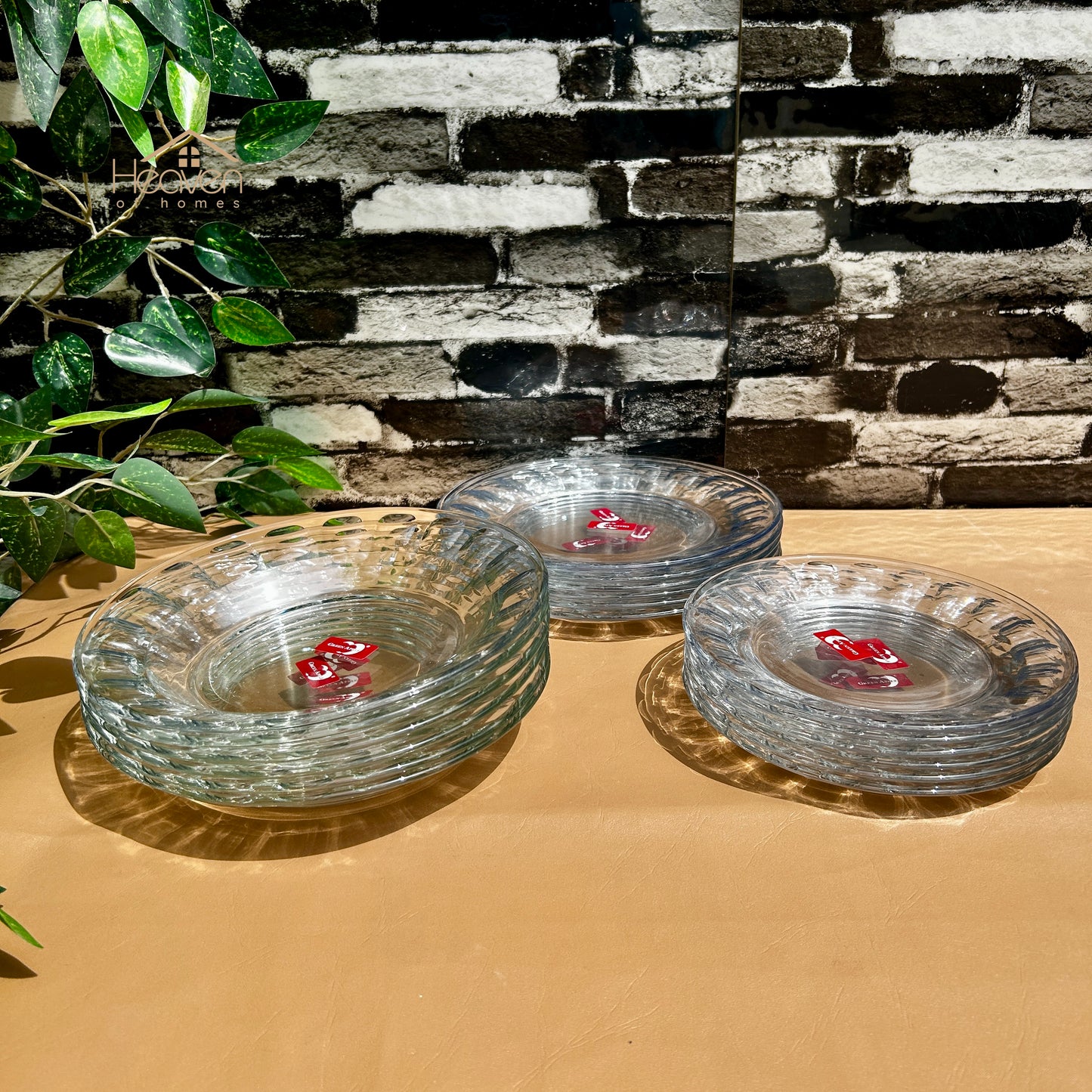 Deli ® 18-Piece Clear Glass Dinner Plate Set – 6 Rice Plates, 6 Quarter Plates & 6 Deep Soup Plates
