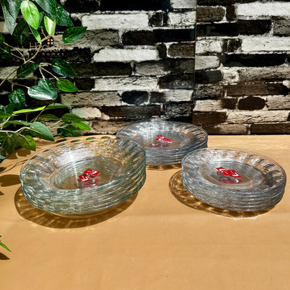 Deli ® 18-Piece Clear Glass Dinner Plate Set – 6 Rice Plates, 6 Quarter Plates & 6 Deep Soup Plates