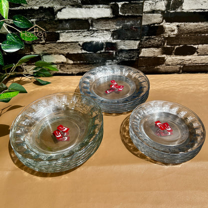 Deli ® 18-Piece Clear Glass Dinner Plate Set – 6 Rice Plates, 6 Quarter Plates & 6 Deep Soup Plates