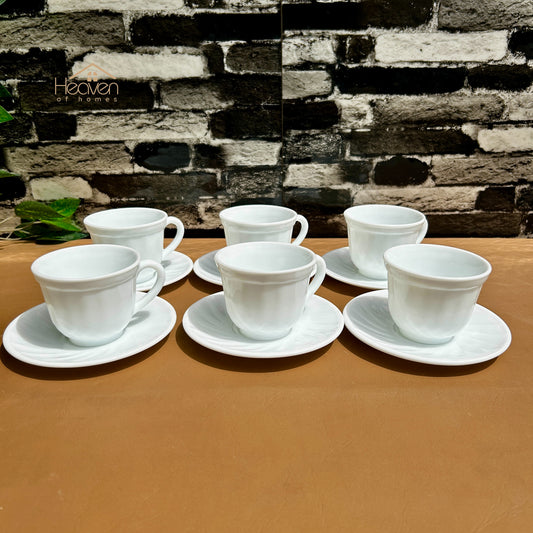 Opal® 6-Piece Imported Marble White Cup & Saucer Set – Round Tea & Coffee Cups