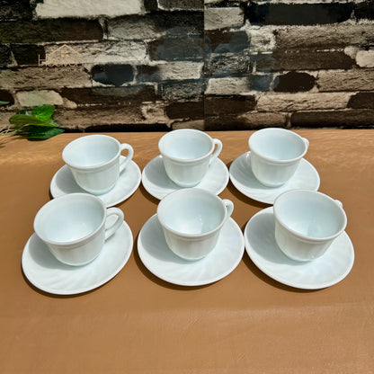 Opal® 6-Piece Imported Marble White Cup & Saucer Set – Round Tea & Coffee Cups