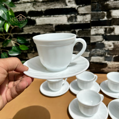 Opal® 6-Piece Imported Marble White Cup & Saucer Set – Round Tea & Coffee Cups