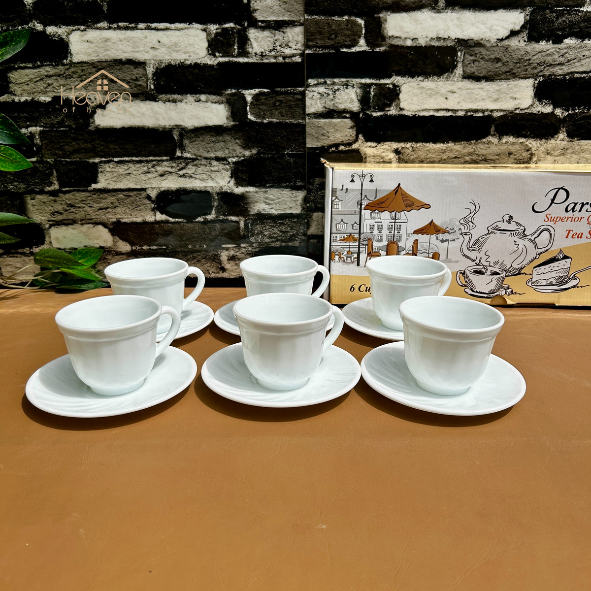 Opal® 6-Piece Imported Marble White Cup & Saucer Set – Round Tea & Coffee Cups