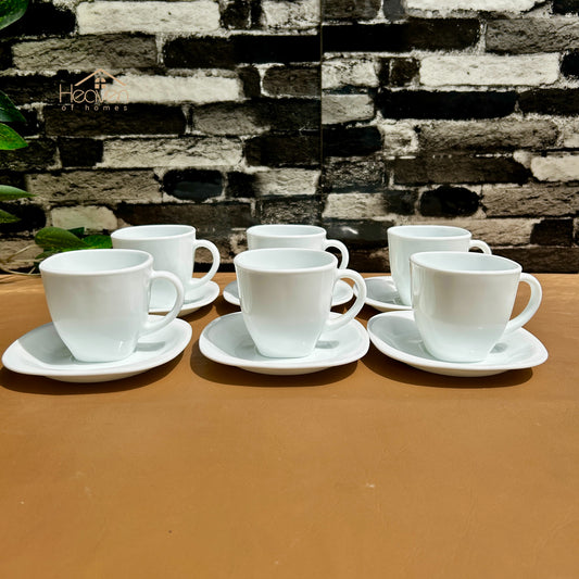 Opal® 6-Piece Square White Cup & Saucer Set – Tea & Coffee Cups