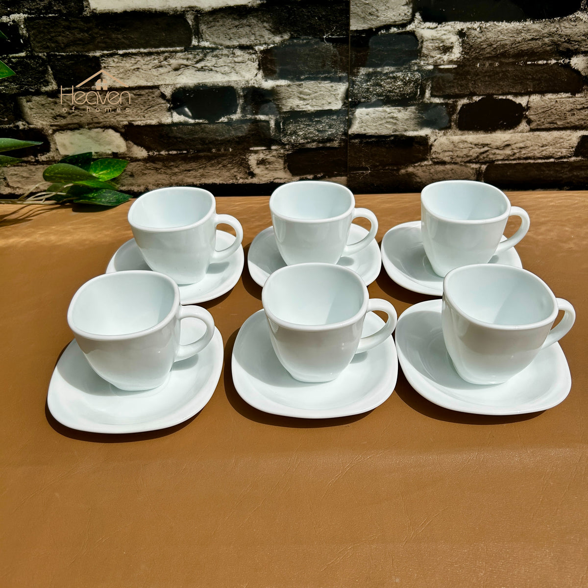 Opal® 6-Piece Square White Cup & Saucer Set – Tea & Coffee Cups