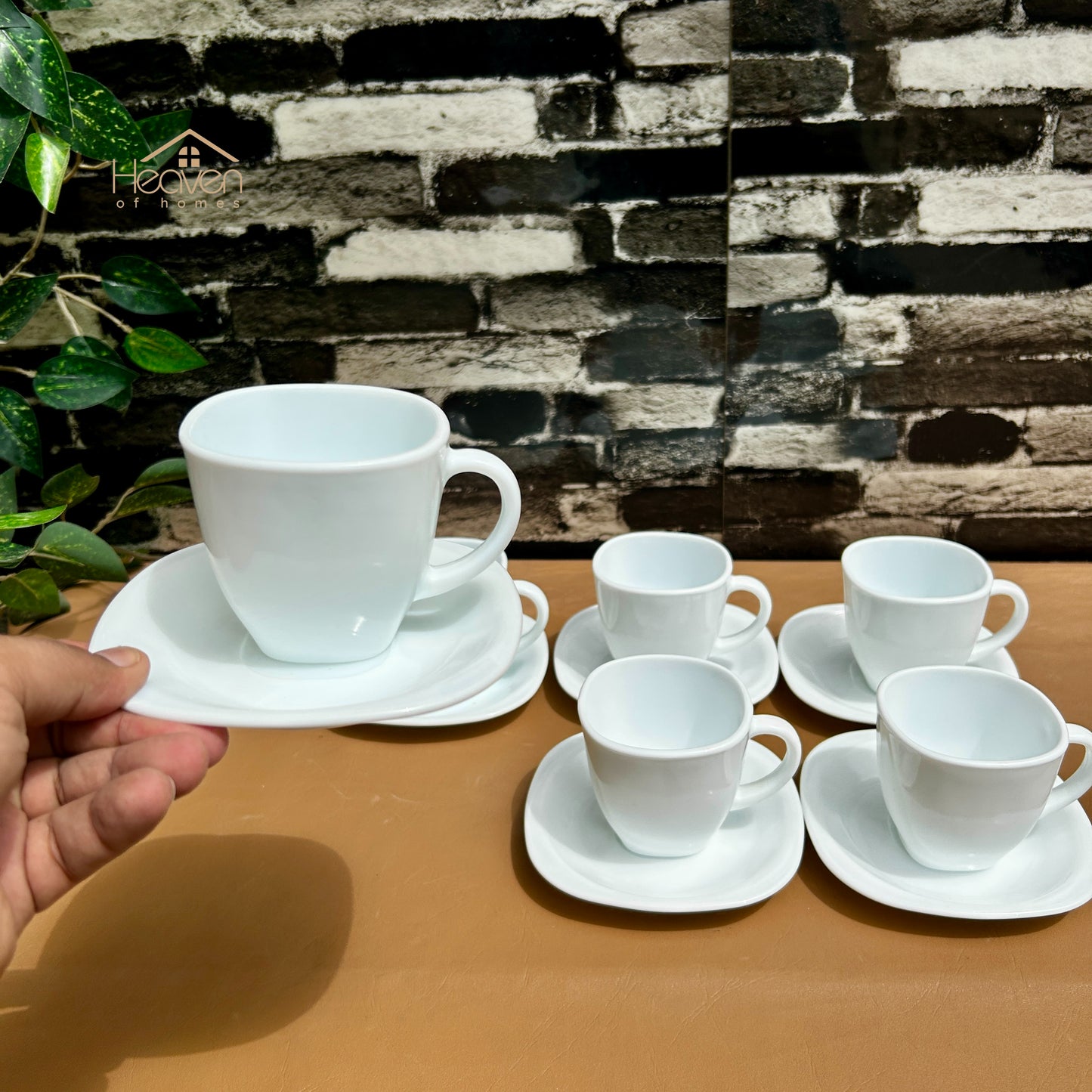 Opal® 6-Piece Square White Cup & Saucer Set – Tea & Coffee Cups