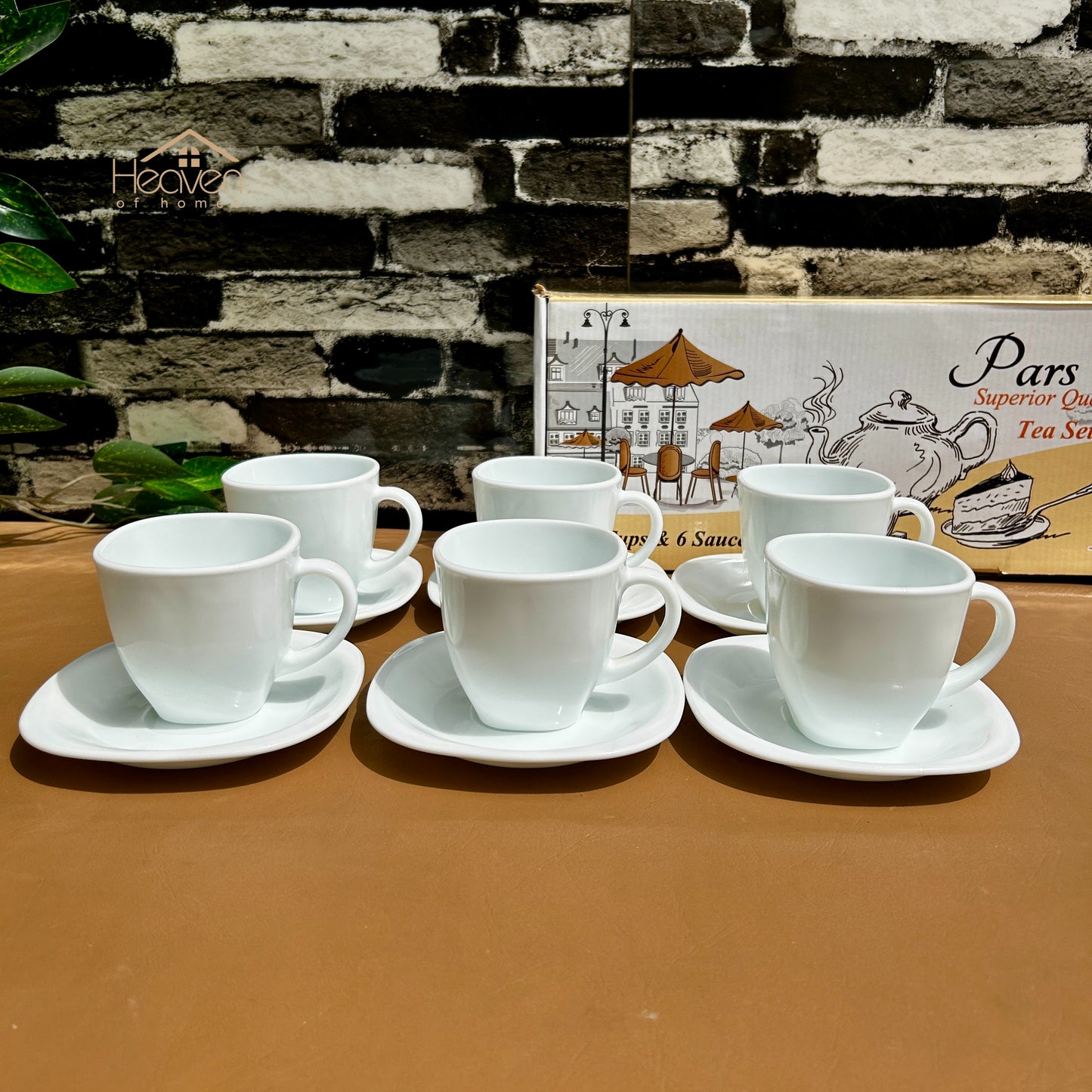 Opal® 6-Piece Square White Cup & Saucer Set – Tea & Coffee Cups